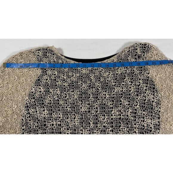 Boho Metallic Crochet Knit Tunic Top M/L Layer Gold Black Chiffon Hem Dark Fairy - Picture 7 of 16